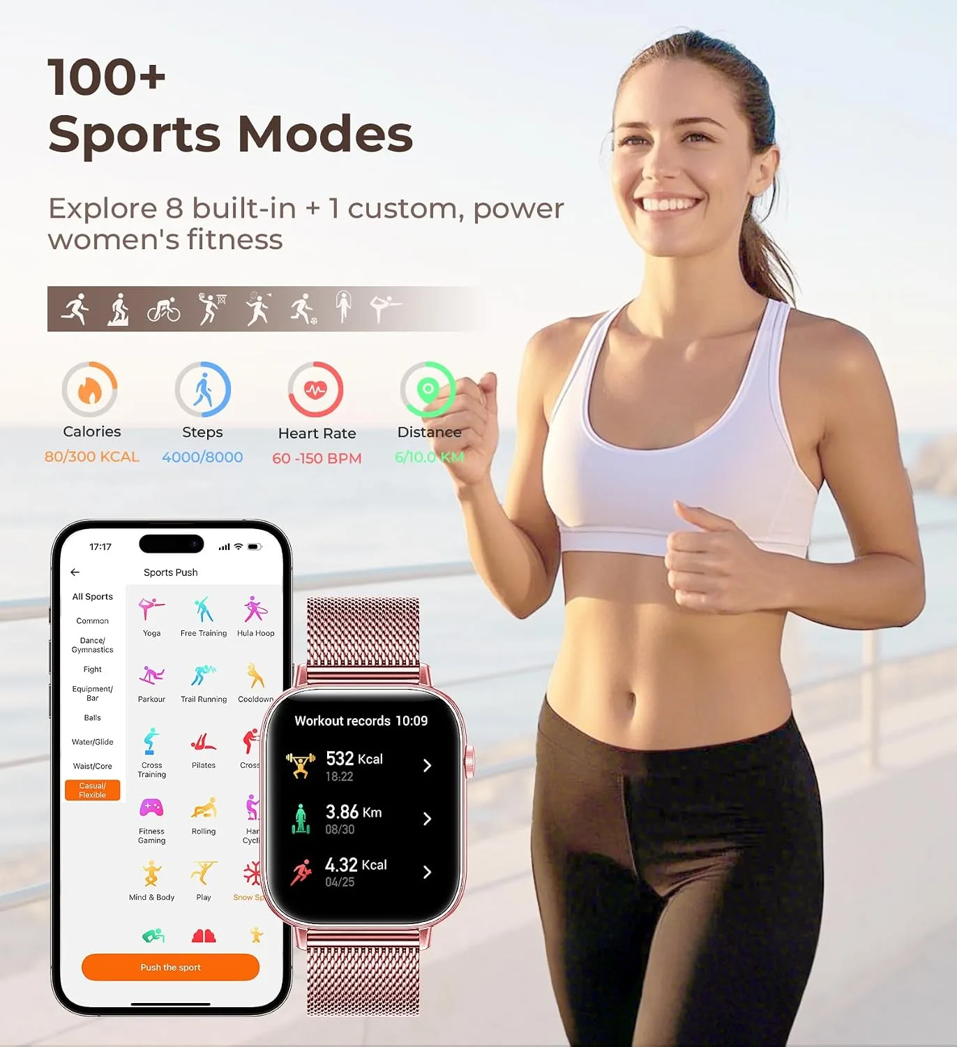 Iaret Smart Watch for Women, 1.83" HD Fitness Tracker with 4 Bands, Answer/Make Calls, Heart Rate/Sleep/SpO2/Step Tracking, 100+ Sport Modes, Android/iPhone Compatible Gift (Purple Gold)