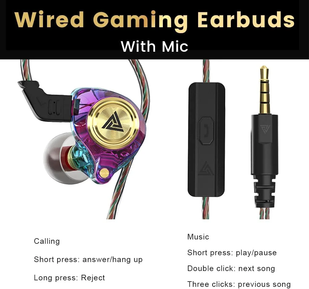 Wired Gaming Earbuds 2Pack, Ak3file in Ear Monitors, Deep Bass Sound Wired Earbuds, HiFi in Ear Headphones with 1DD 10mm Dynamic Driver, IEM for Music Gaming Video Calling (Black+Purple)