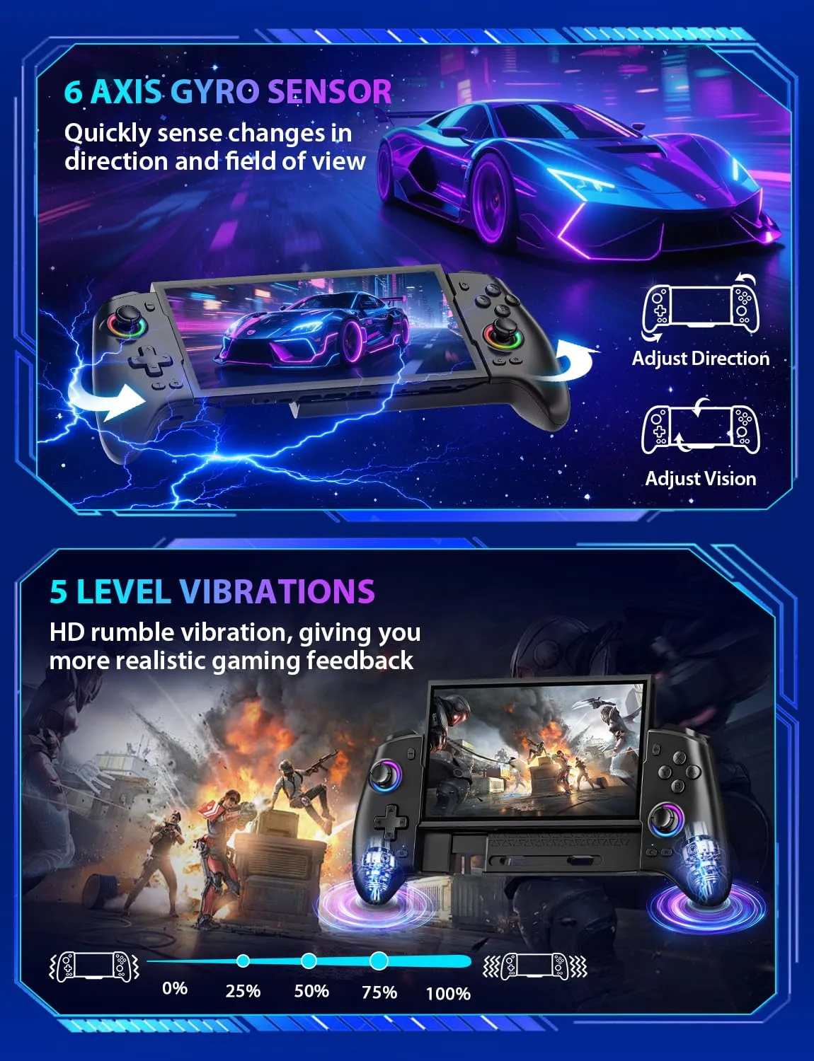 Wireless Switch Controller for Nintendo Switch, Switch OLED, Switch 2 Console, Rechargeable Pro Controller with LED Lighting, Turbo, Motion Control, Stretchable Switch Handheld Joypad, Ergonomic Grip