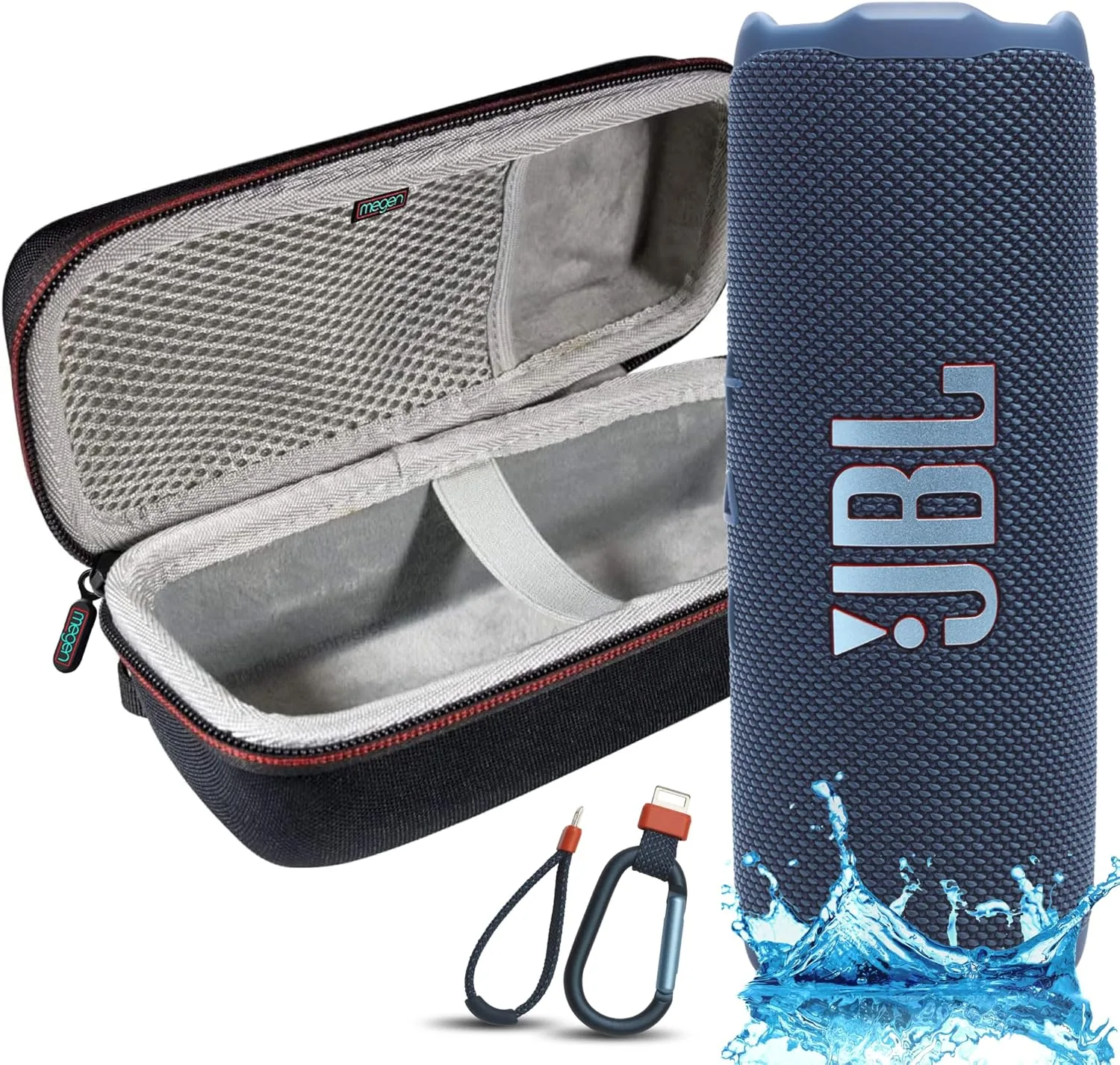 JBL Flip 7 Portable Bluetooth Speaker, IP68 Waterproof, Dustproof, Drop-Proof, PushLock System, AI Sound Boost, 16H Battery, Megen Hardshel Protection Case (Red)