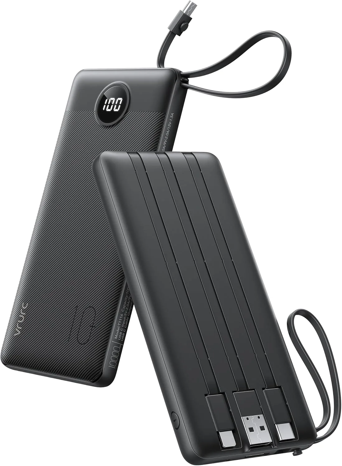 VRURC Portable Charger, Built in 4 Cables & Lanyard Power Bank 10000mAh