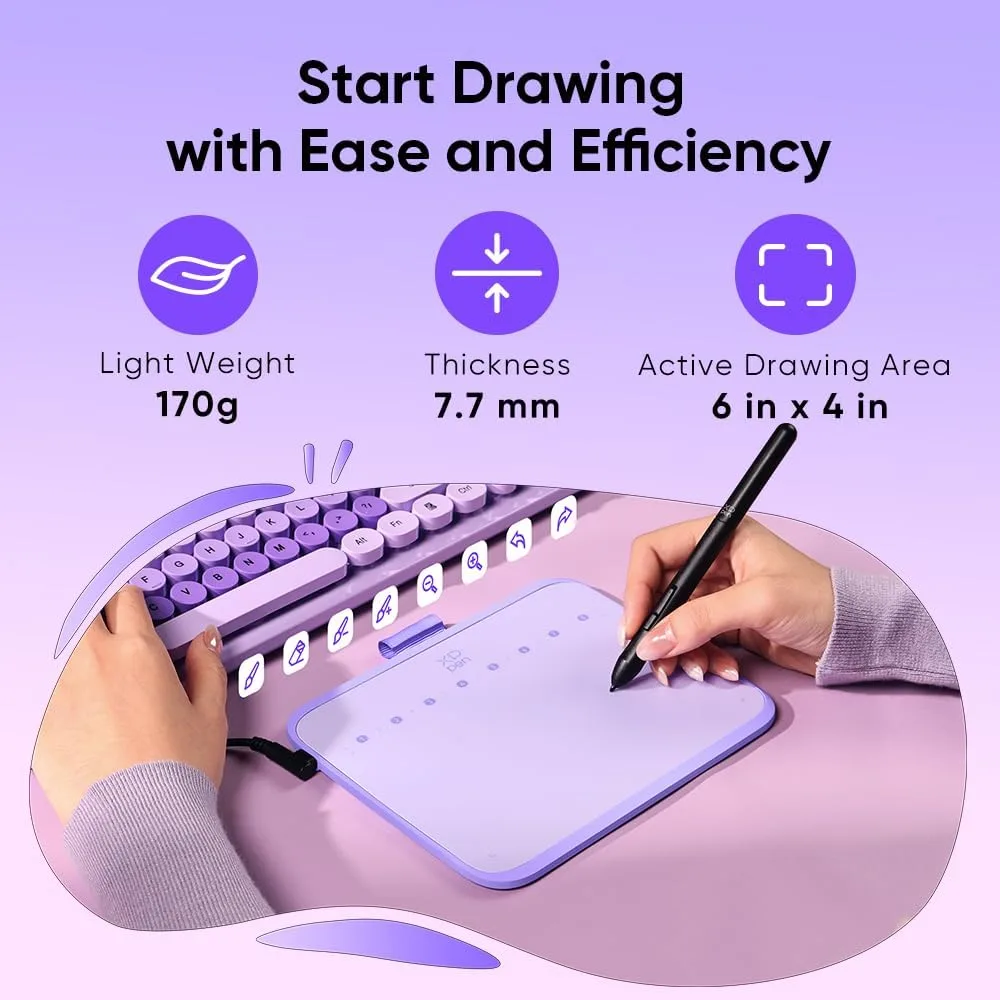 XPPen Deco 640 Purple Drawing Tablet with 16384 Pressure Levels Sensitivity
