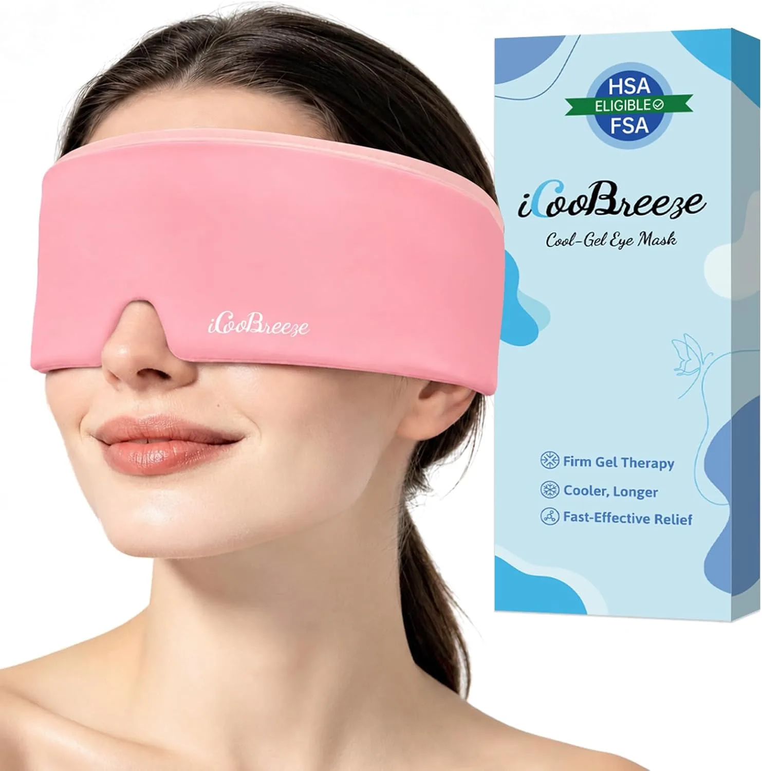 Cooling Eye Mask for Puffy Eyes, FSA Eligible HSA, Headache and Migraine Relief Gel Eye Mask, for Headache, Puffiness, Eye Strain, Reusable Face Ice Pack for Post-Surgery Care, Light Pink