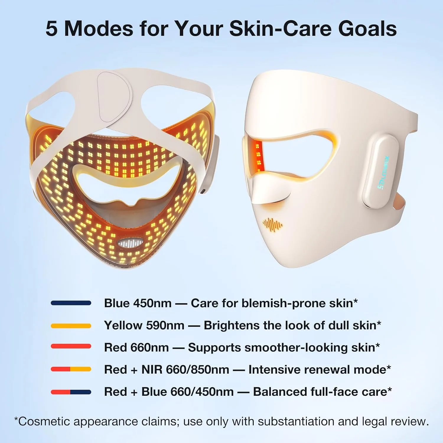 Red Light Therapy Mask for Face, Wireless LED Face Mask, 416 LEDs