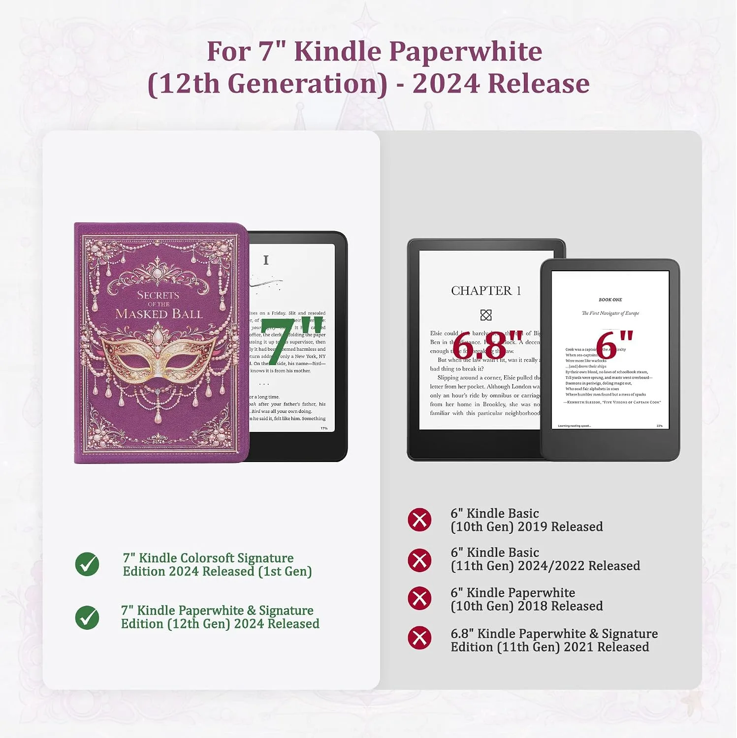 Magnetic Book Cover Case for 7'' Kindle Paperwhite & Colorsoft
