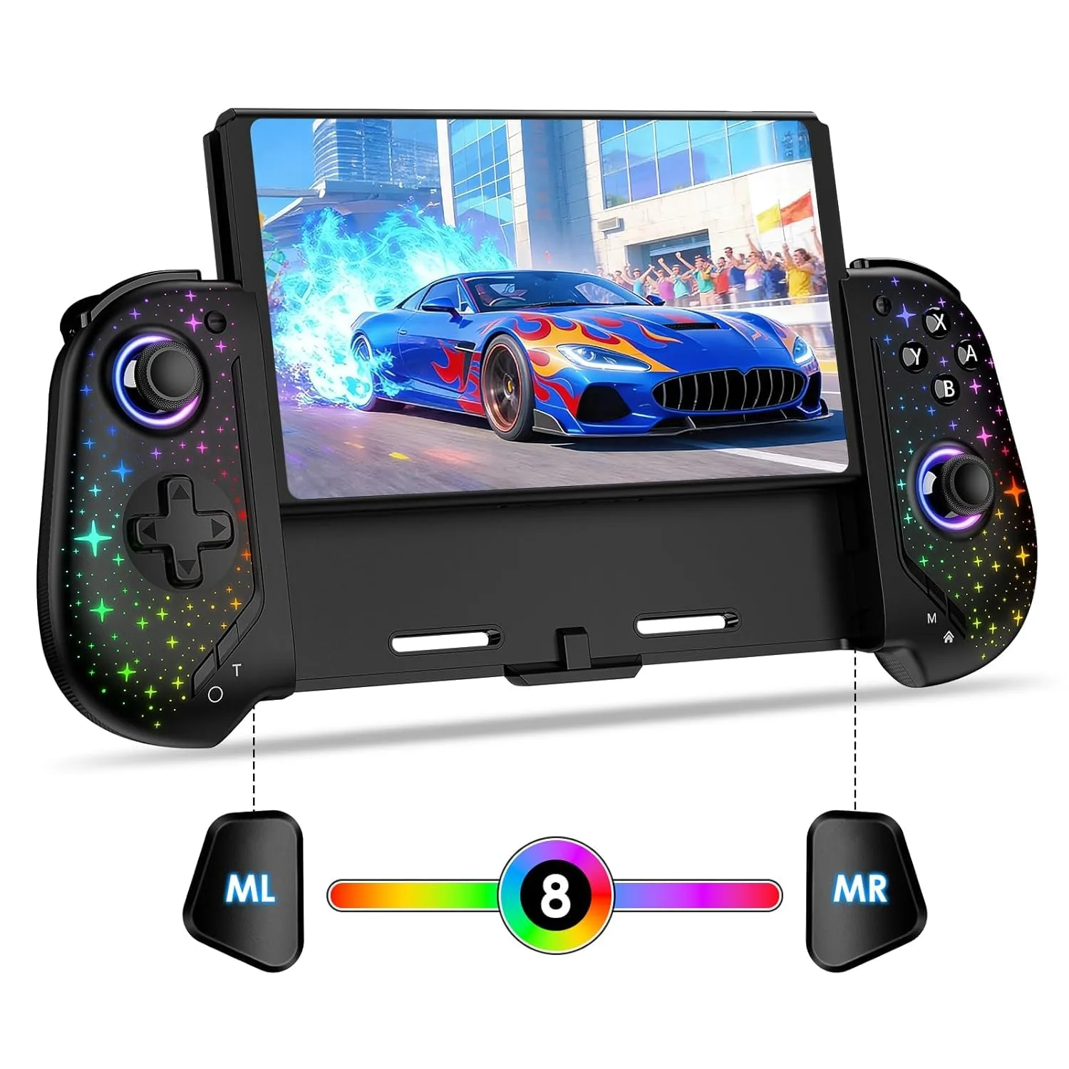 Moonag Switch Controllers Compatible with Nintendo Switch/OLED, Hall Effect One-Piece Controllers with 6-Axis Gyro, Motion Control, Wake-up, Dual Vibration, Turbo, 1000mAh Battery, Star