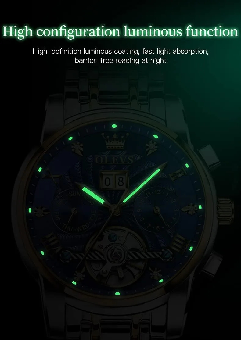 OLEVS Automatic Gold Watches for Men Luxury Classic Stainless Steel