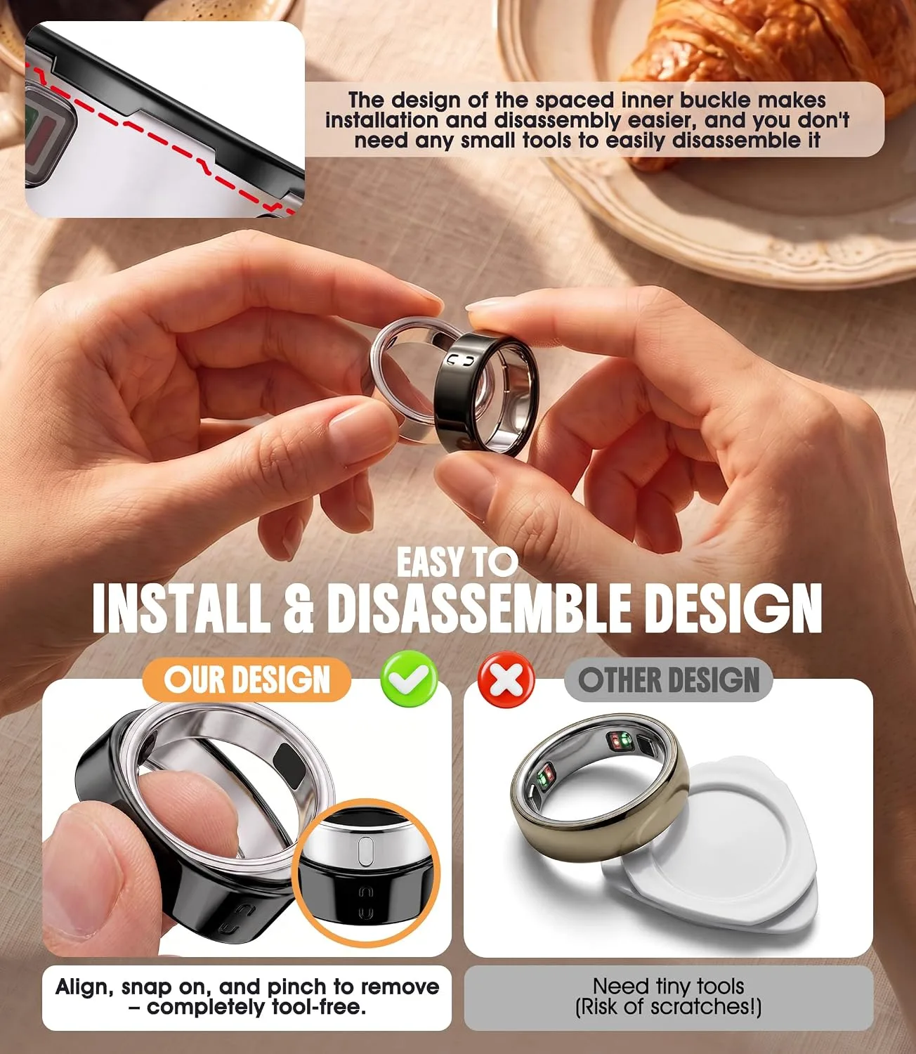 3 Pack Ring Cover Compatible for Oura Ring 5, Resistant TPU, Black-Size 8