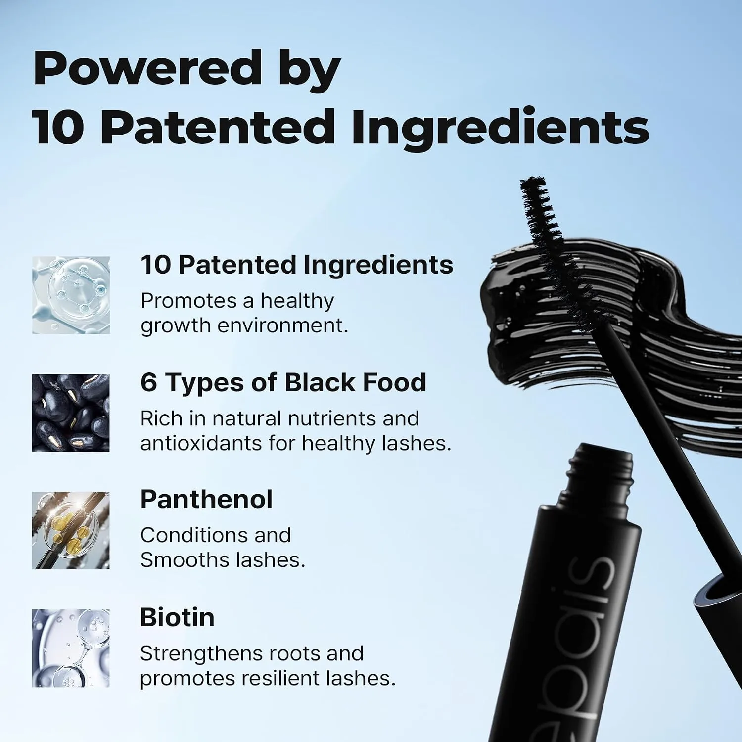 Epais Eyelash Black Tinted Serum, 2-in-1 Lash Growth Enhancer and Tinting Treatment, 7 Peptides and Biotin Formula for Longer Thicker Lashes, Charcoal-Based Black Food Complex, Korean Lash Care