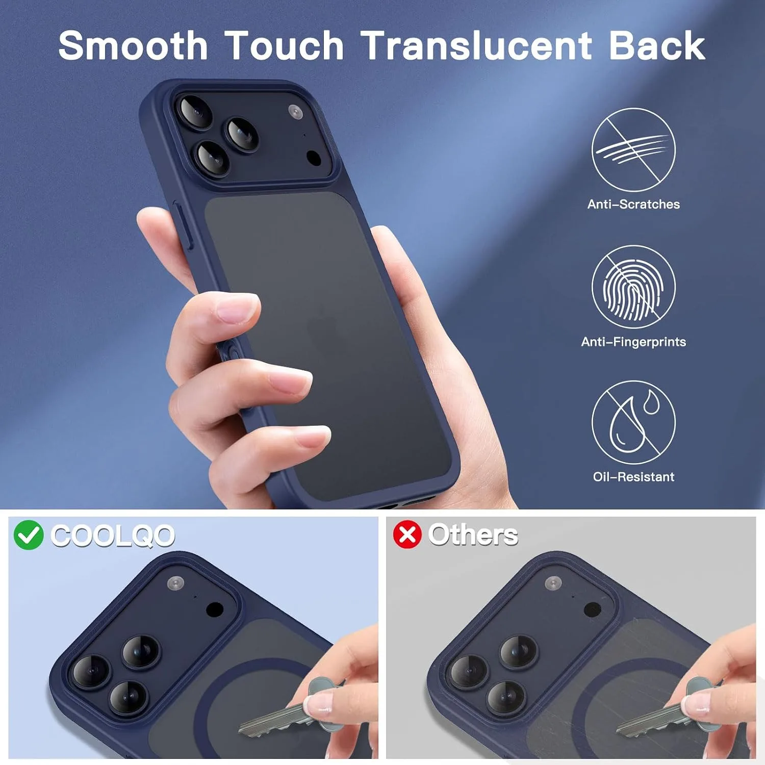 COOLQO Magnetic for iPhone 18/17 Pro Case, Translucent Matte, Blue