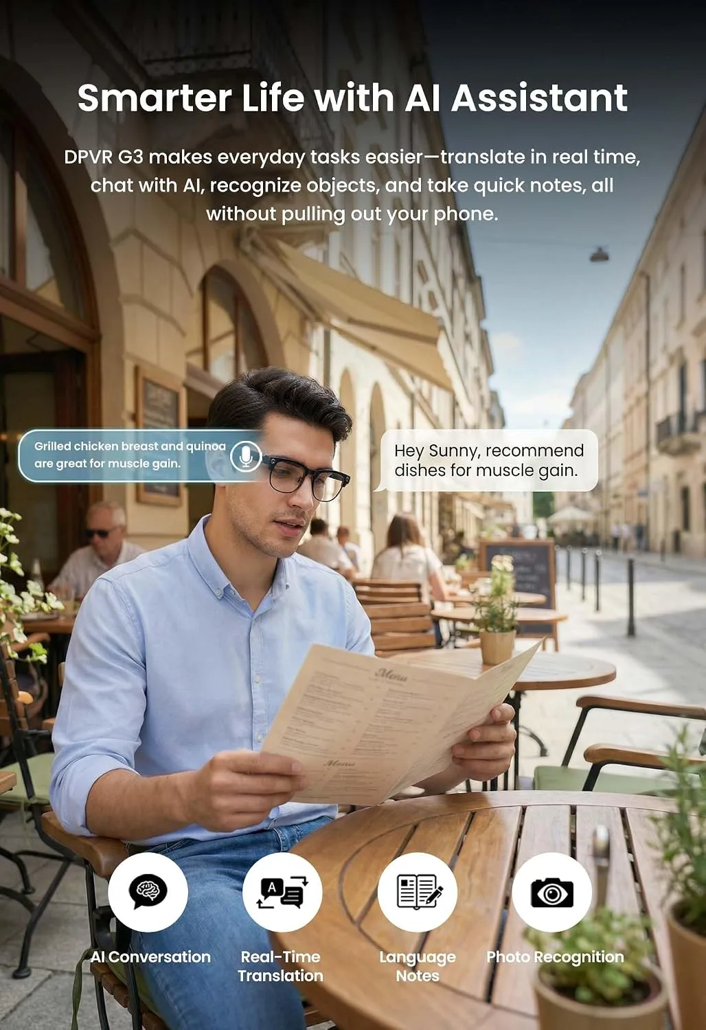 G3 AI Smart Glasses with Camera and Bluetooth, 8MP Video Recording Glasses