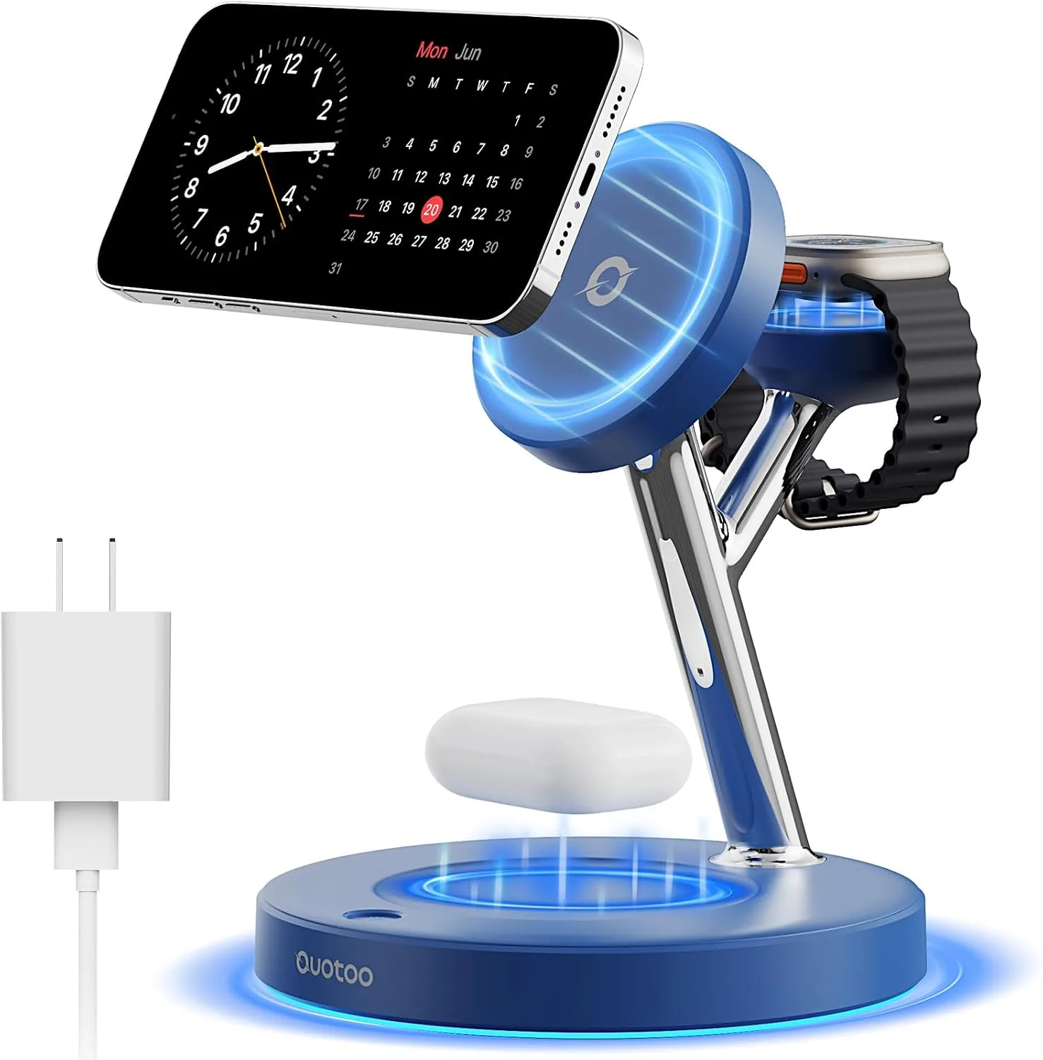 【Adjustable Blue Ambient Light】 Wireless Charger 3 in 1 for iPhone, Magnetic Charging Station for Apple Family,15W Fast MagSafe Charger Stand,for iPhone17-12-iWatch AirPods Series
