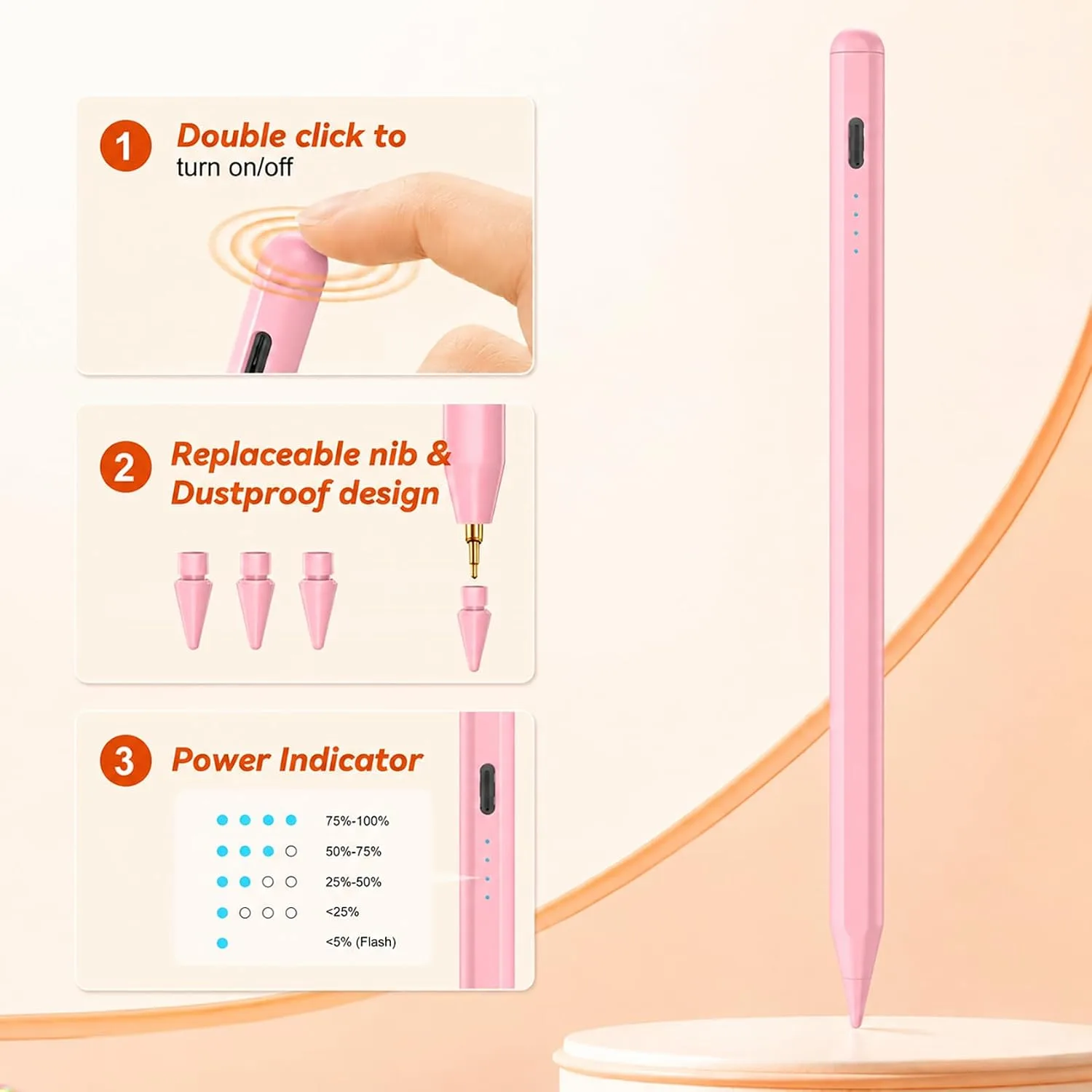 Stylus Pen for iPad 2018-2026 Gen, Fast Charge, Palm Rejection-Pink