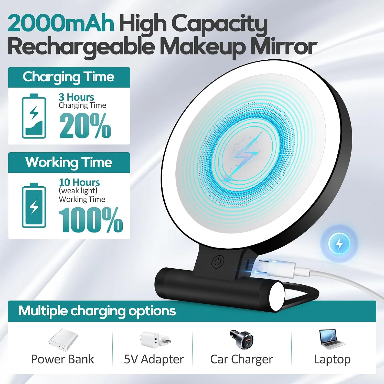 B Beauty Planet Magnifying Mirror with Light 30X, Double-Sided 1X/ 30X Magnifying Makeup Mirror with Tweezer, 2000mAh 3 Colour Modes with Adjustable Brightness,Foldable Compact Travel Mirror(Black)