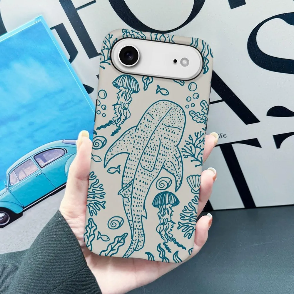 Case Compatible with iPhone 17 Air,Fall Prevention Hybrid 2-Layer Hard Shell Phone Cover for Girls Boys,Oceans Whales Sharks