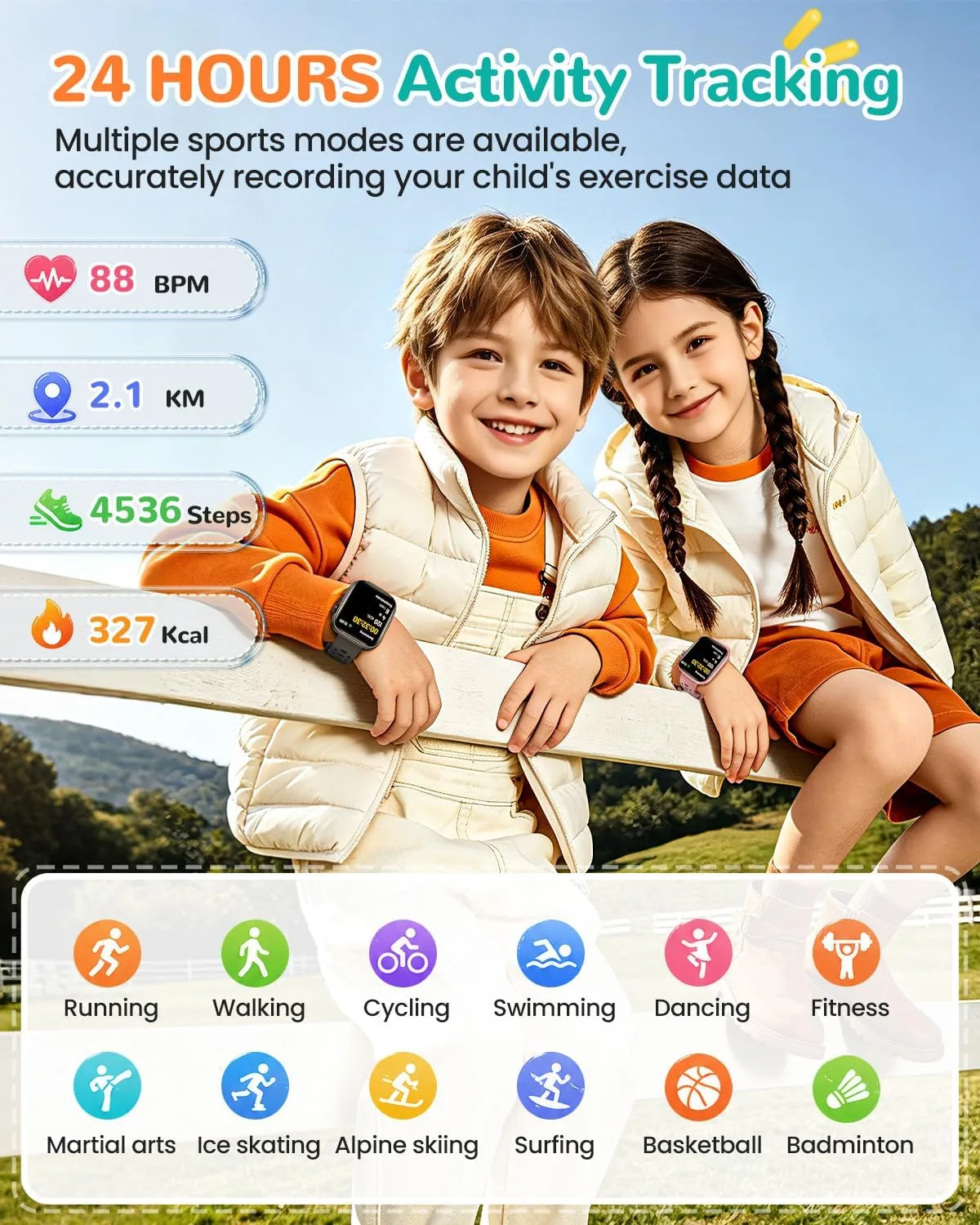 Kids Smart Watch No Phone Needed, 1.83" Smart Watch Fitness Trackers(Pink)