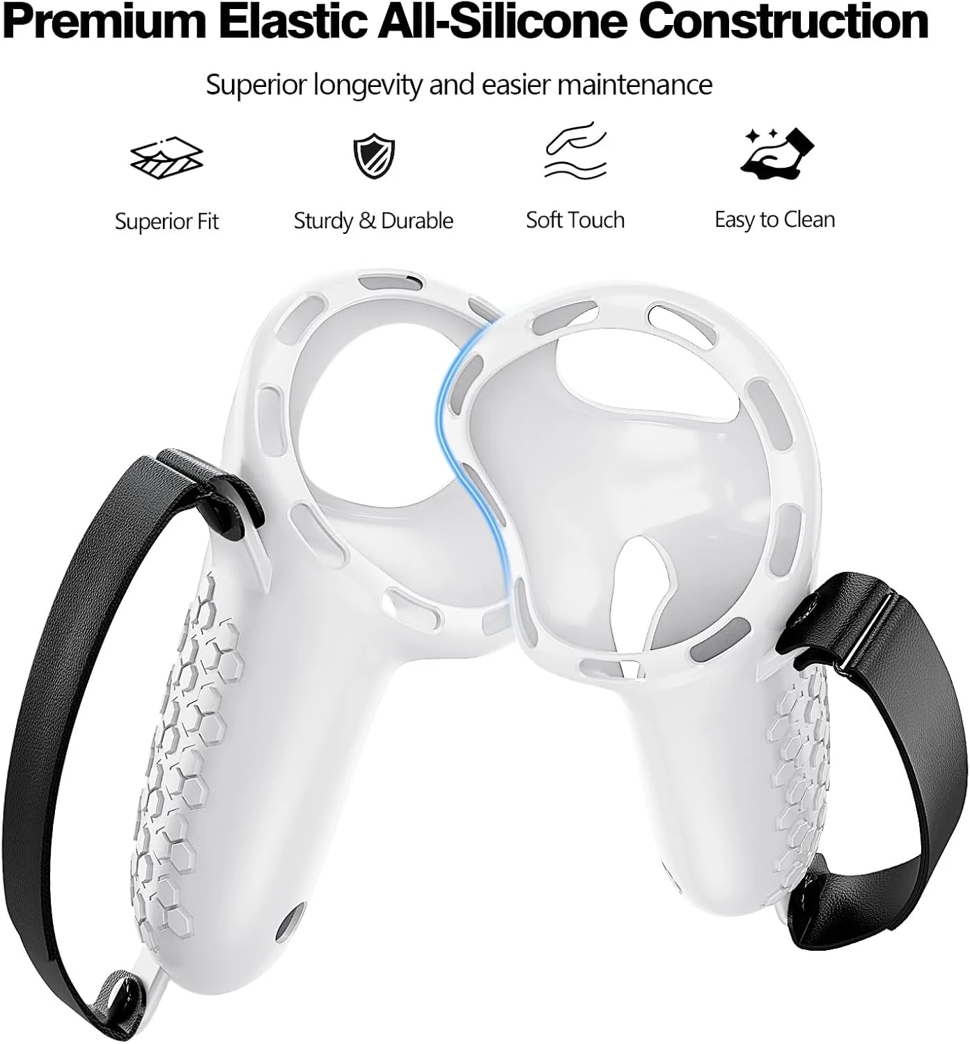 Controller Grip for Meta Quest 3S Oculus Quest 3 VR Grips Cover for VR Touch Controllers Straps Silicone Covers Protector with Non-Slip Thumbstick Covers 1Pair White