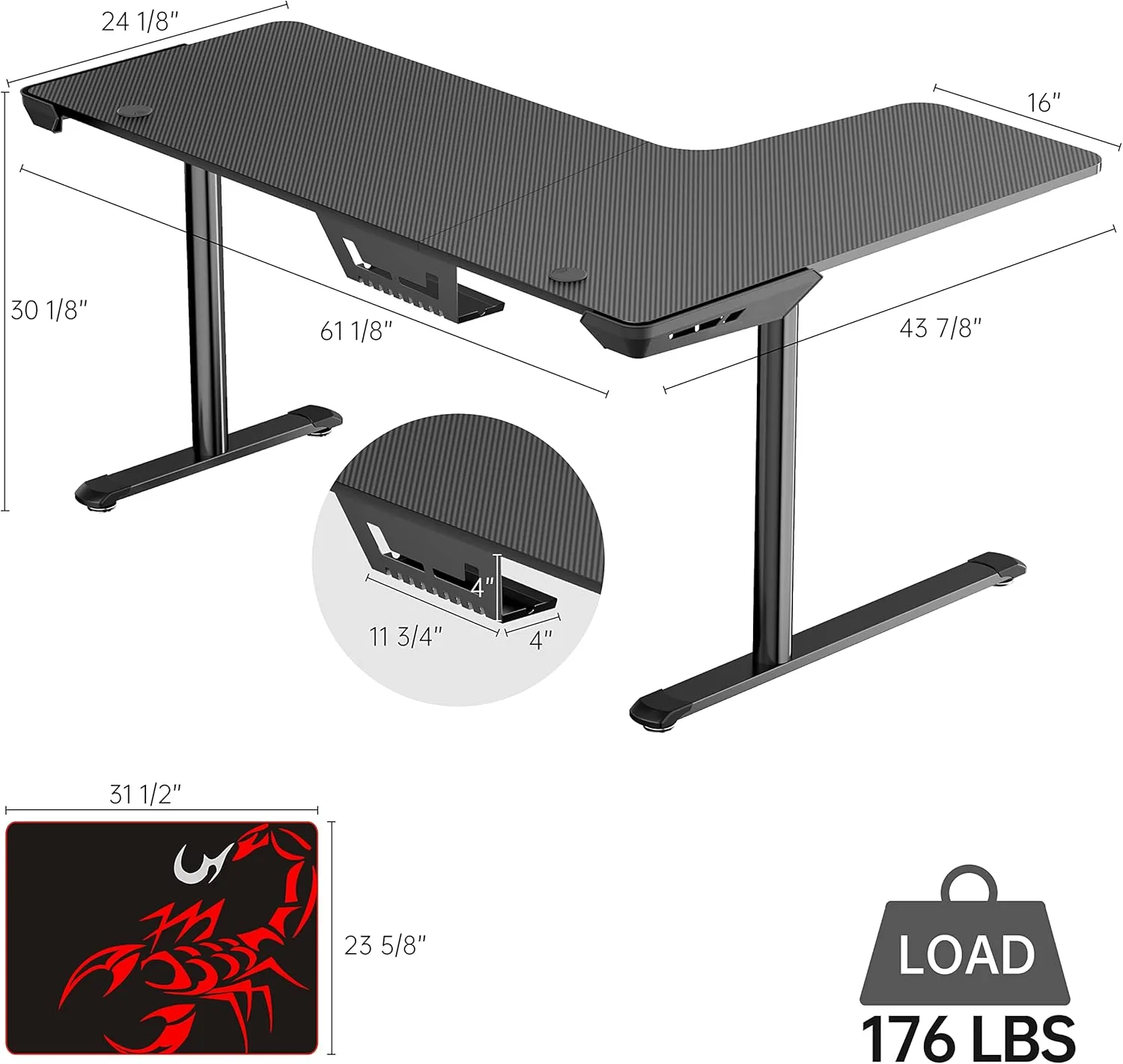 EUREKA ERGONOMIC Gaming Desk, 60 Inch L-Shaped Computer Desk, Left, Black
