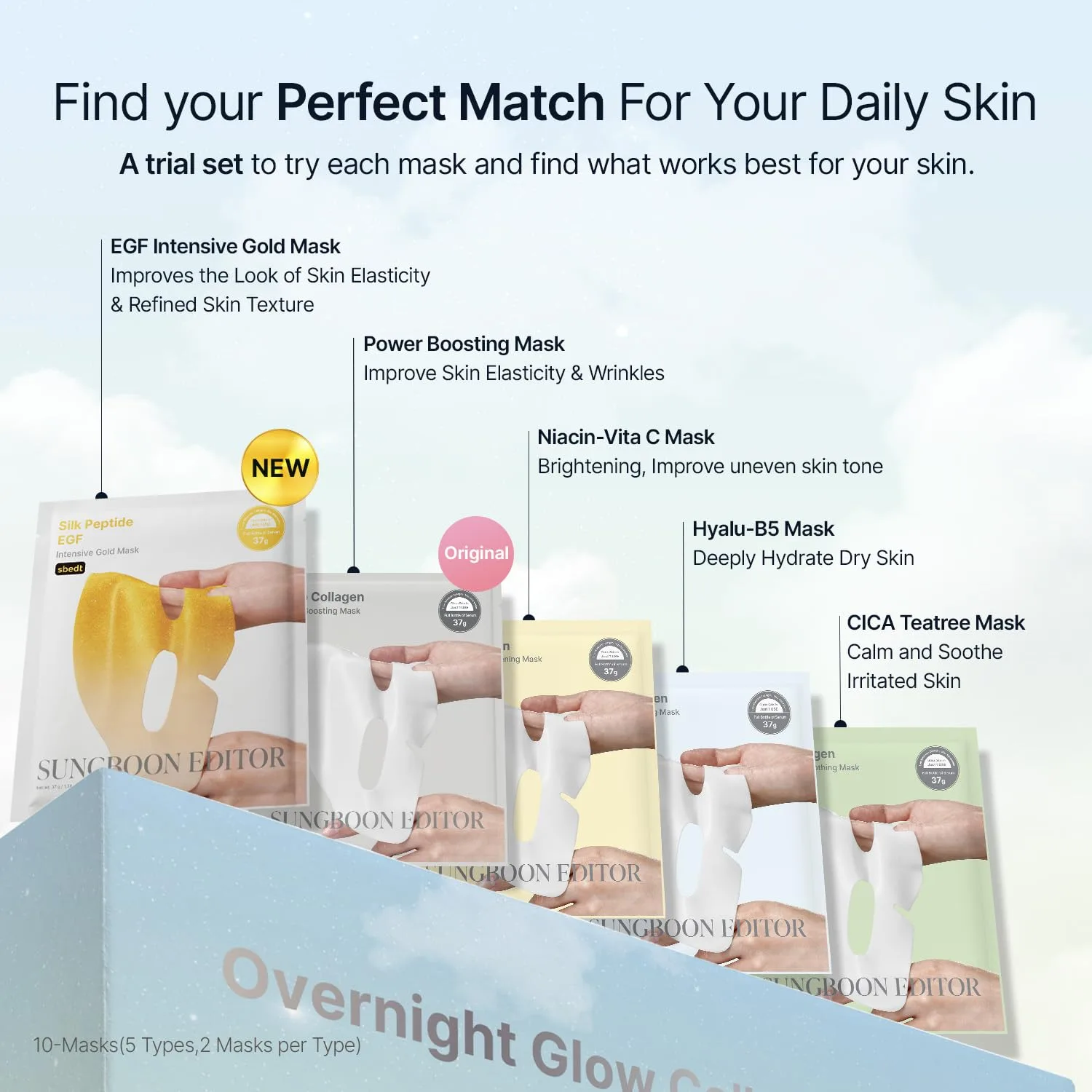 SUNGBOON EDITOR Deep Collagen Overnight Glow Mask Set, 5 Types, 37g x 10ea