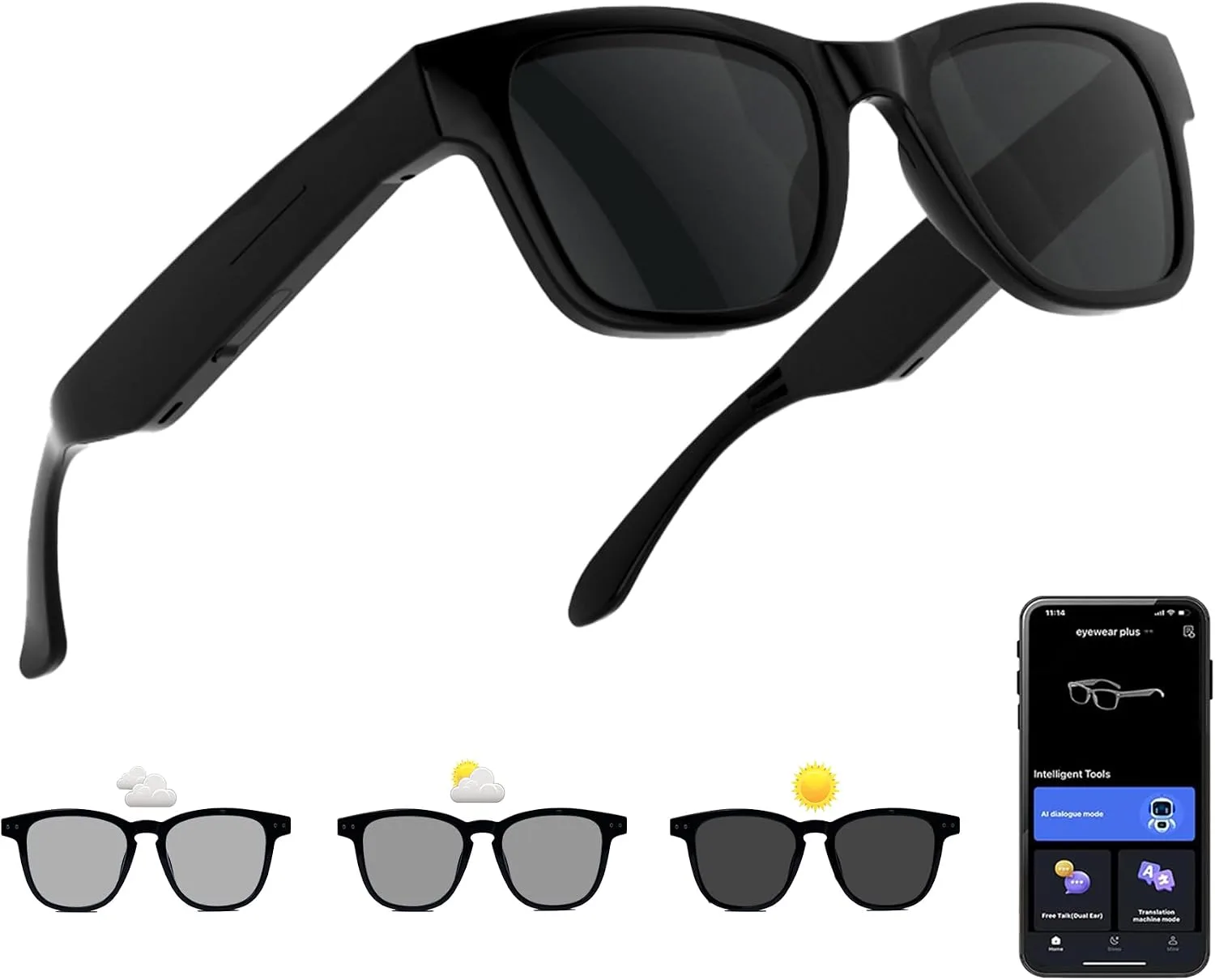 AI Smart Glasses with Photochromic Lenses, Translation & Voice Assistant