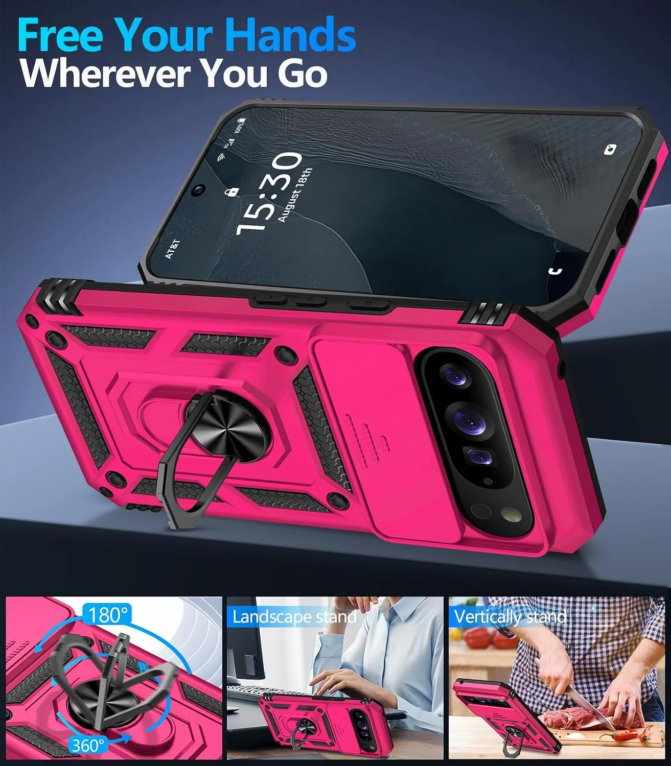 Taisairu for Google Pixel 11 Pro XL Case with Screen Protector,Hot Pink