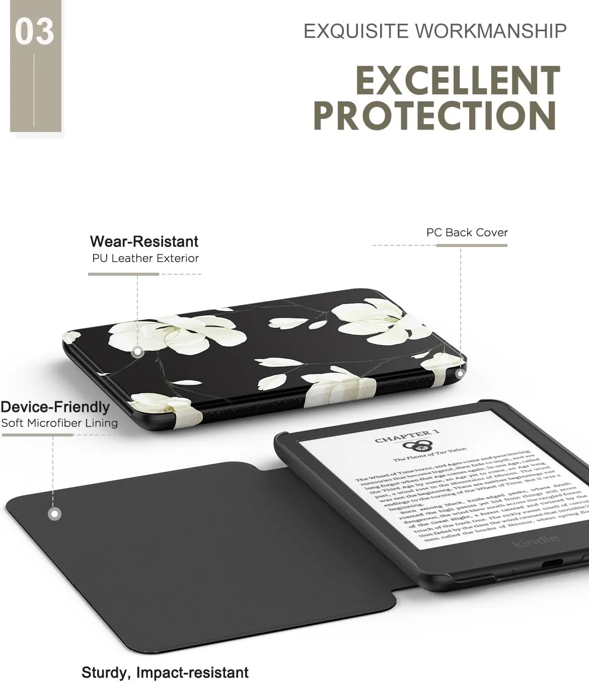 MoKo Case for 6" Amazon Kindle Basic 11th Gen 2024/2022, Magnolia