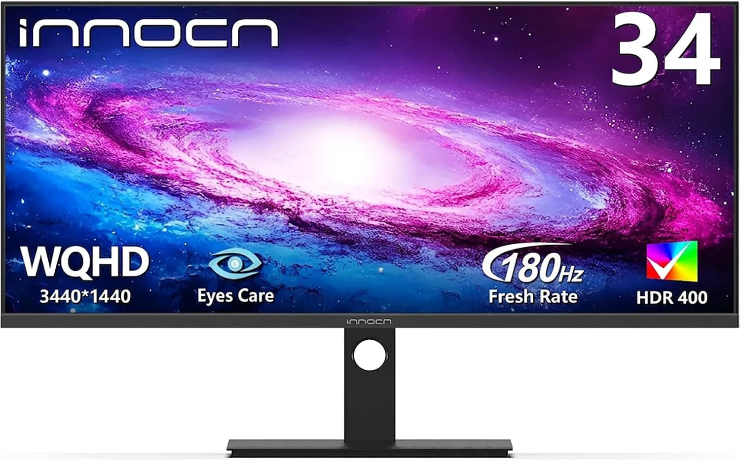 INNOCN 34" Ultrawide Monitor WQHD 3440 x 1440P 180Hz IPS PC Adaptive-Sync G-SYNC Compatible, HDMI, DP, PIP/PBP, 21:9, HDR, MPRT, Built-in Speaker, Height Adjustable, Eye Care - 34C1R