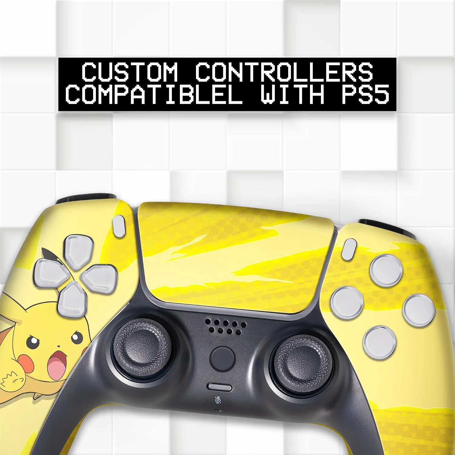 Pikachhu Custom PS-5 Controller Wireless compatible with Play-Station 5 Console by BCB Controllers | Proudly Customized in USA with Permanent HYDRODIP Printing(NOT JUST A SKIN)(MODDED)