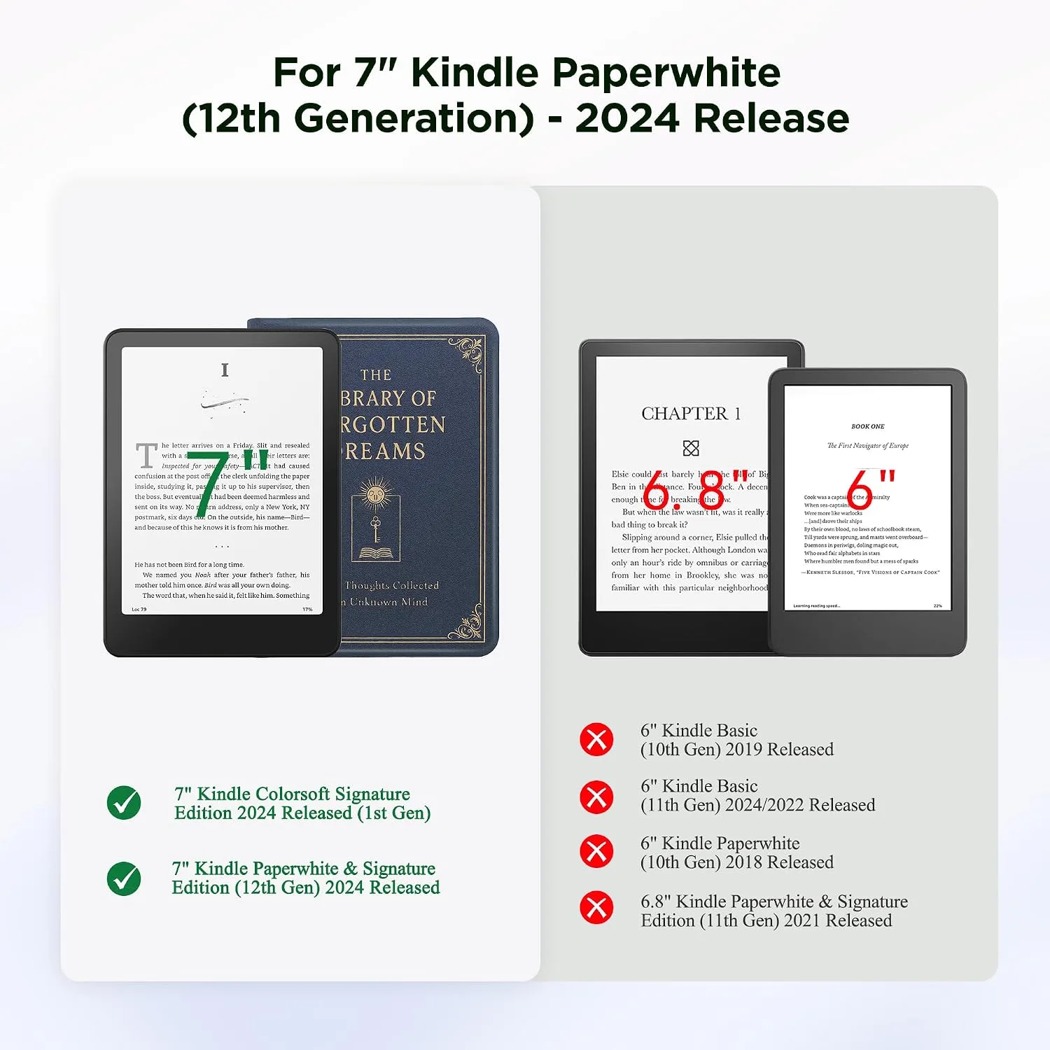 Magnetic Book Cover Case for 7'' Kindle Paperwhite & Colorsoft