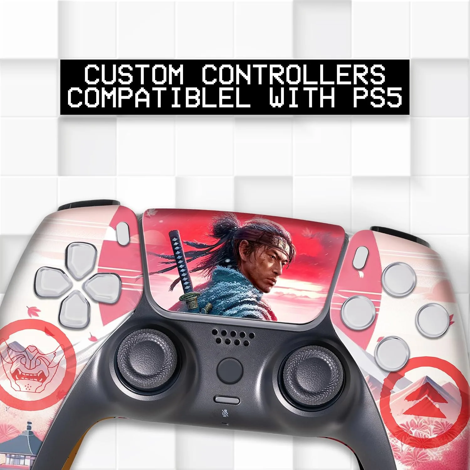 Ghost of Tshushiima Custom PS-5 Controller Wireless compatible with Play-Station 5 Console by BCB Controllers | Proudly Customized in USA with Permanent HYDRO-DIP Print(NOT JUST A SKIN)(MODDED)