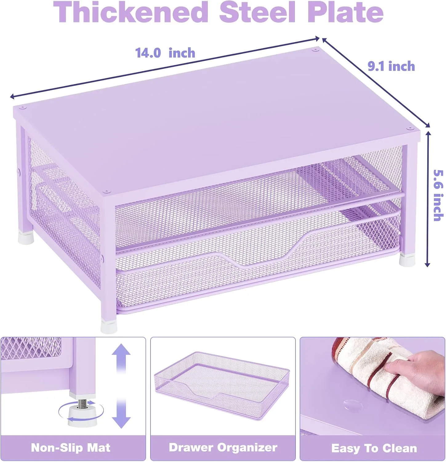 OPNICE Computer Monitor Stand Riser, Desk Organizer with Drawer, Printer & Laptop Stand, Office Desk Accessories & Workspace Desktop Organizers Storage for Office Supplies(Purple)