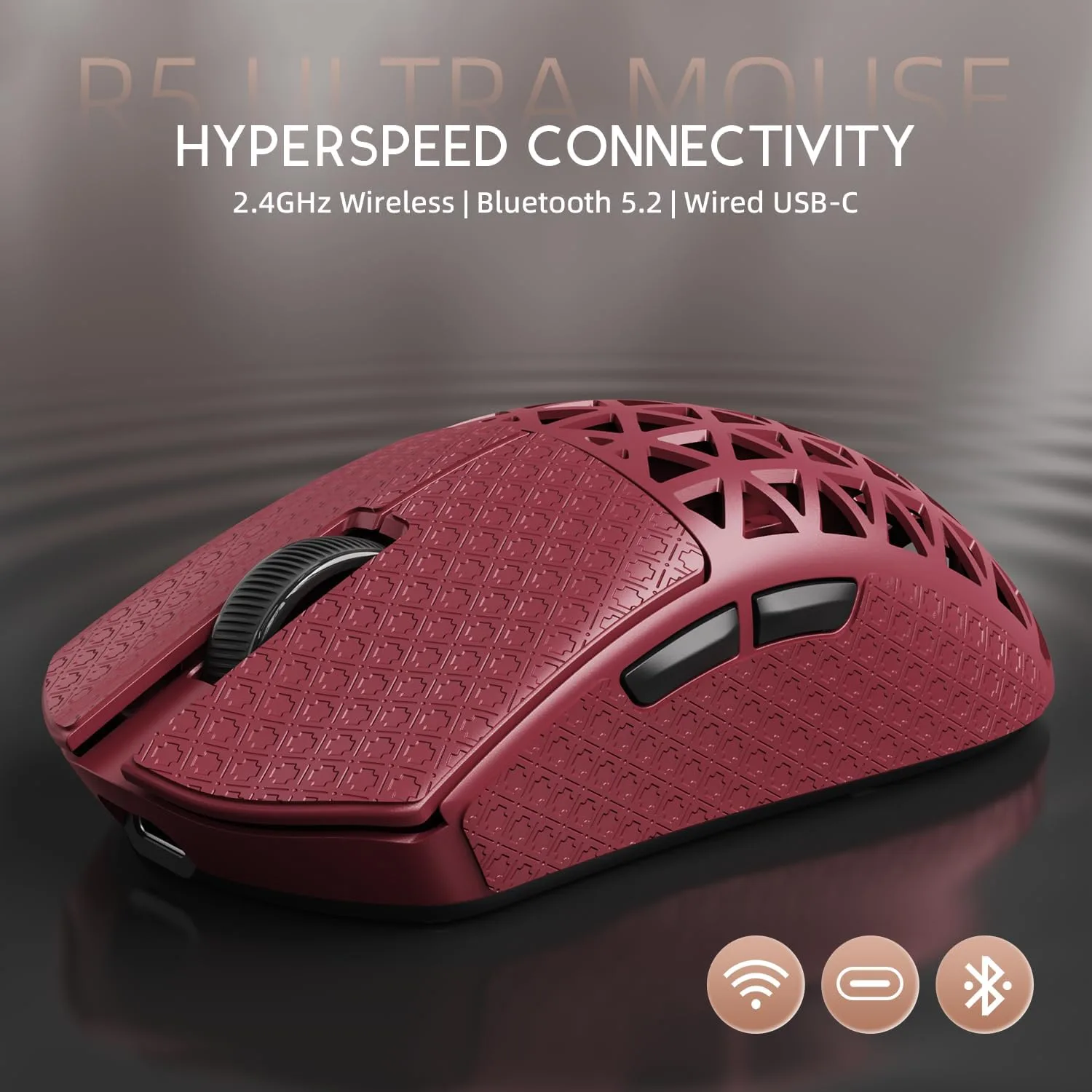 ATTACK SHARK R5Ultra 8K Carbon Fiber Wireless Gaming Mouse, Red&Tape