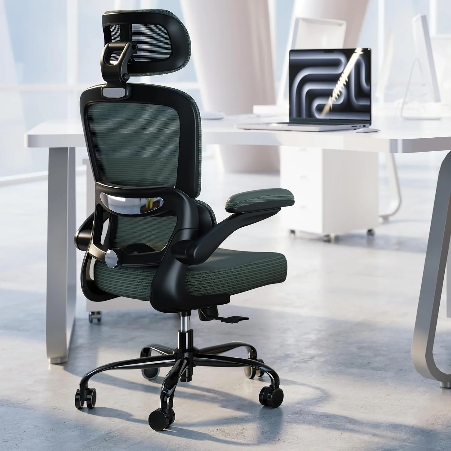 TRALT Office Chair Ergonomic Desk Chair with Lumbar Support Dark Green, 1
