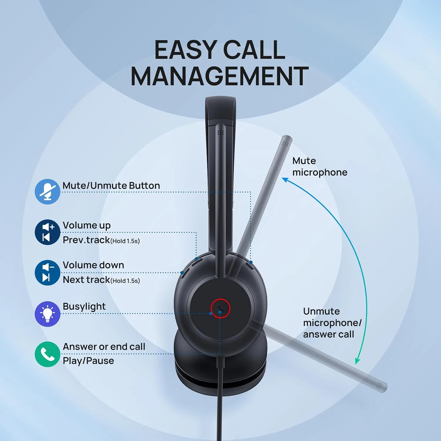 Yealink UH35 Wired Headset,USB-A,AI Noise Canceling Mic,Call Control,On-Ear