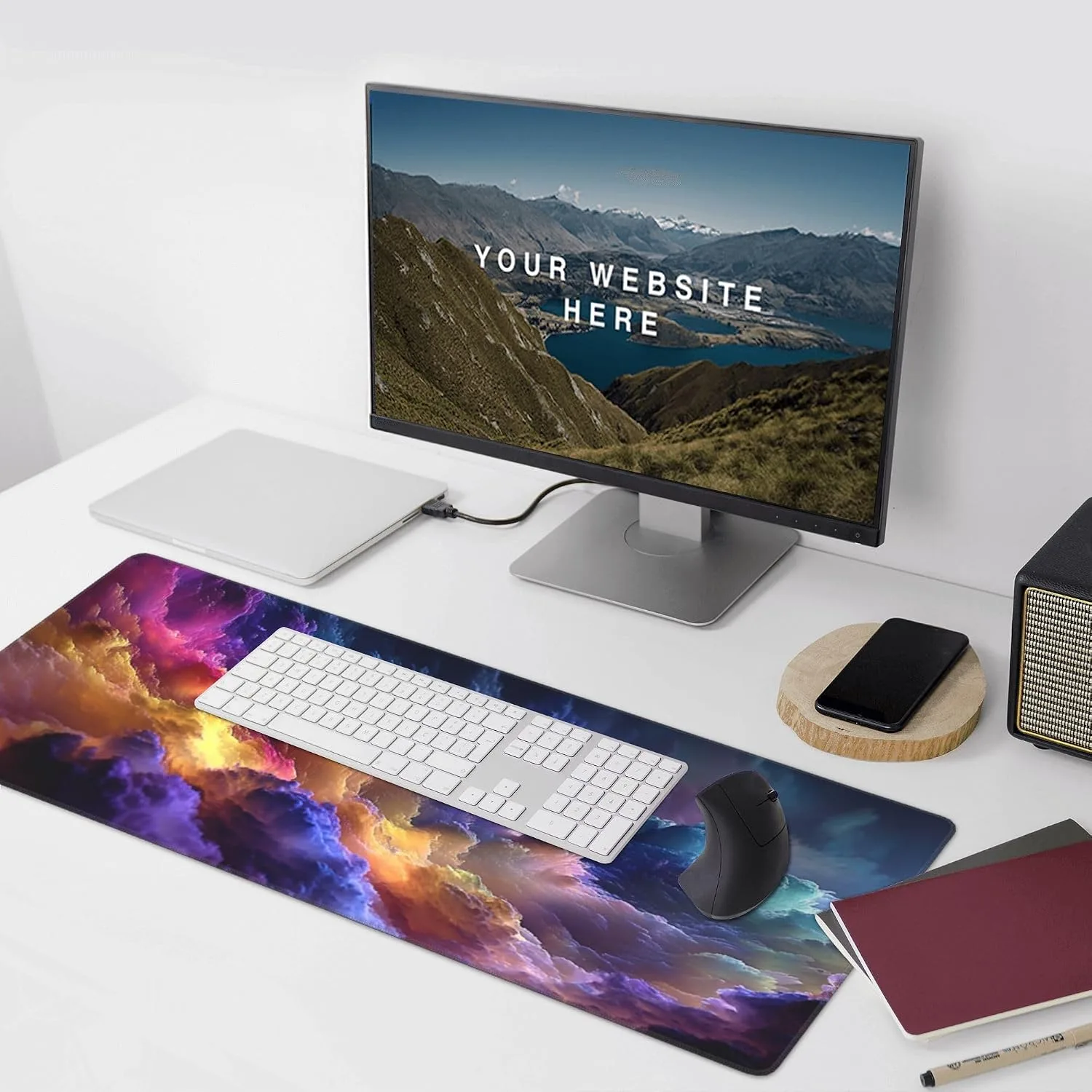 Extra Large Gaming Mouse Pad, Colorful Galaxy Cloud Design, Non-Slip Rubber Base, Washable, 35.4 x 15.7