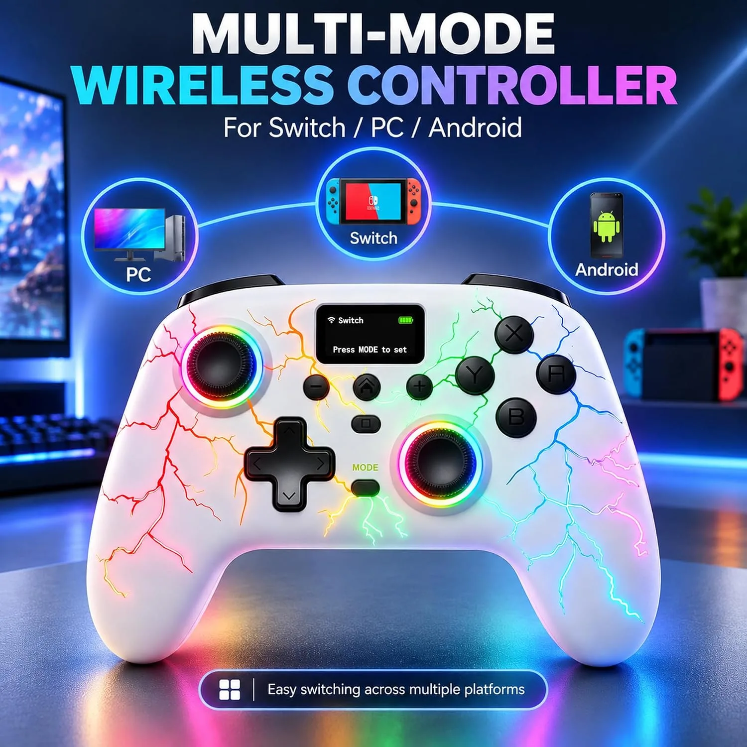 Exilapsire Wireless Controller for PC/Switch/Switch 2/iOS/Android, White
