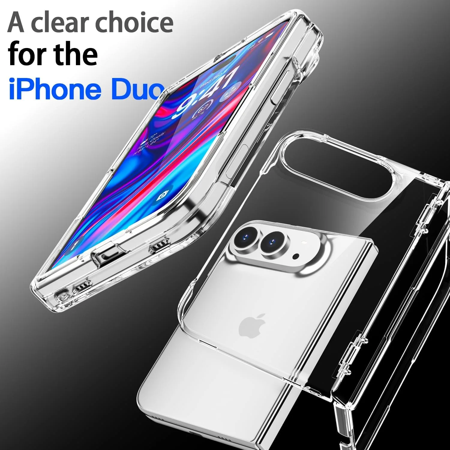 AICase for iPhone Duo Case Clear Slim Fold Cover with Hinge Protection