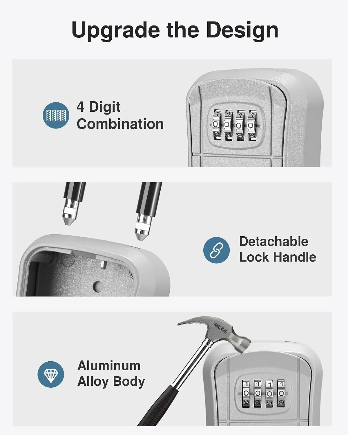 Puroma Key Lock Box Outdoor 4 Digit Code Combination Lockbox House 1 Silver