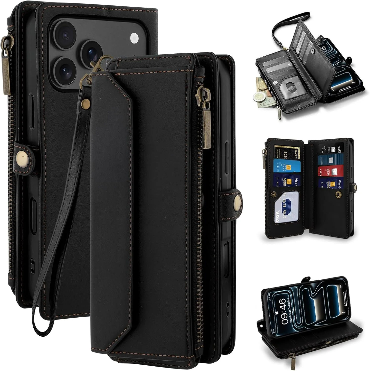 Wallet Phone Case for iPhone 17 Pro/18 Pro,Black
