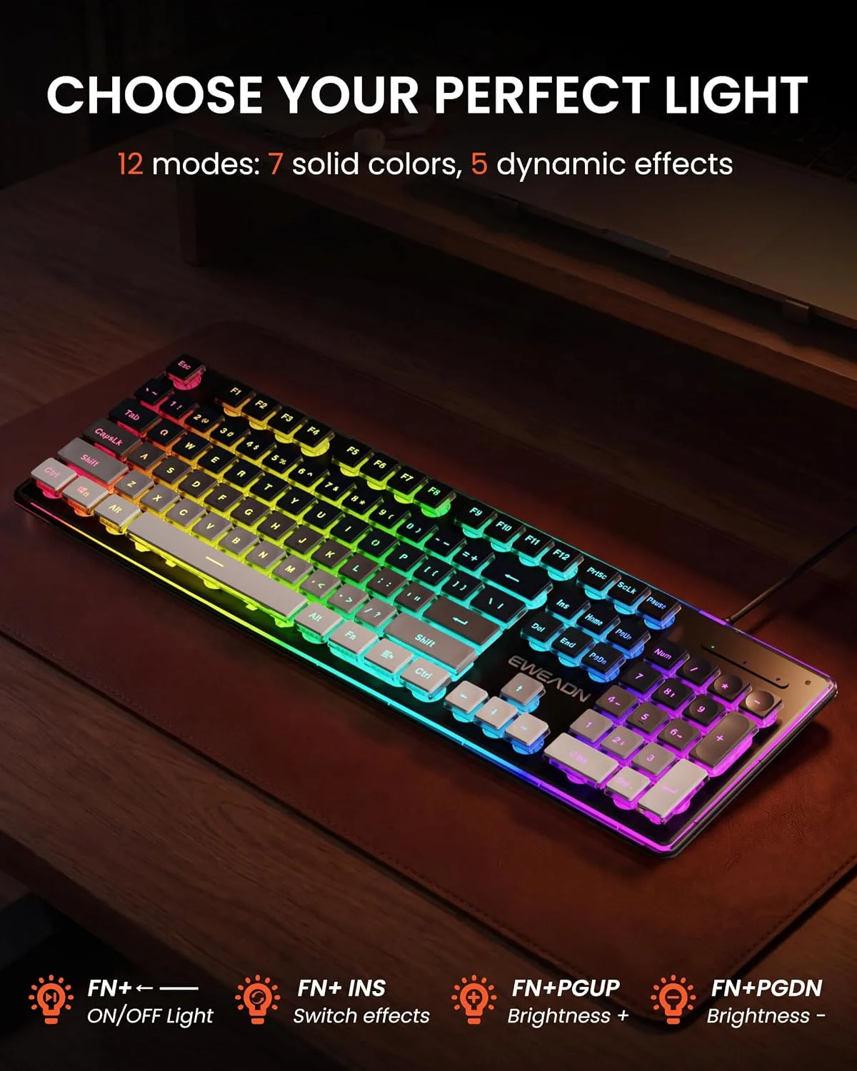 Wired Keyboard with RGB Backlit, Never Fade, Soft Click Typing, Black