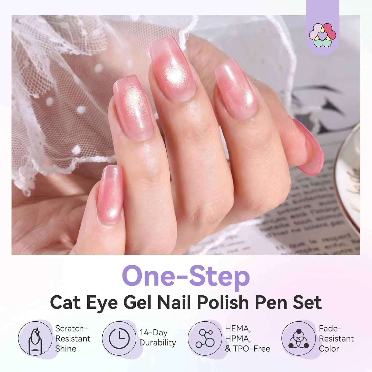 SAVILAND Cat Eye One Step Gel Nail Polish Pen, 5 in 1 One Step Gel 6 Colors