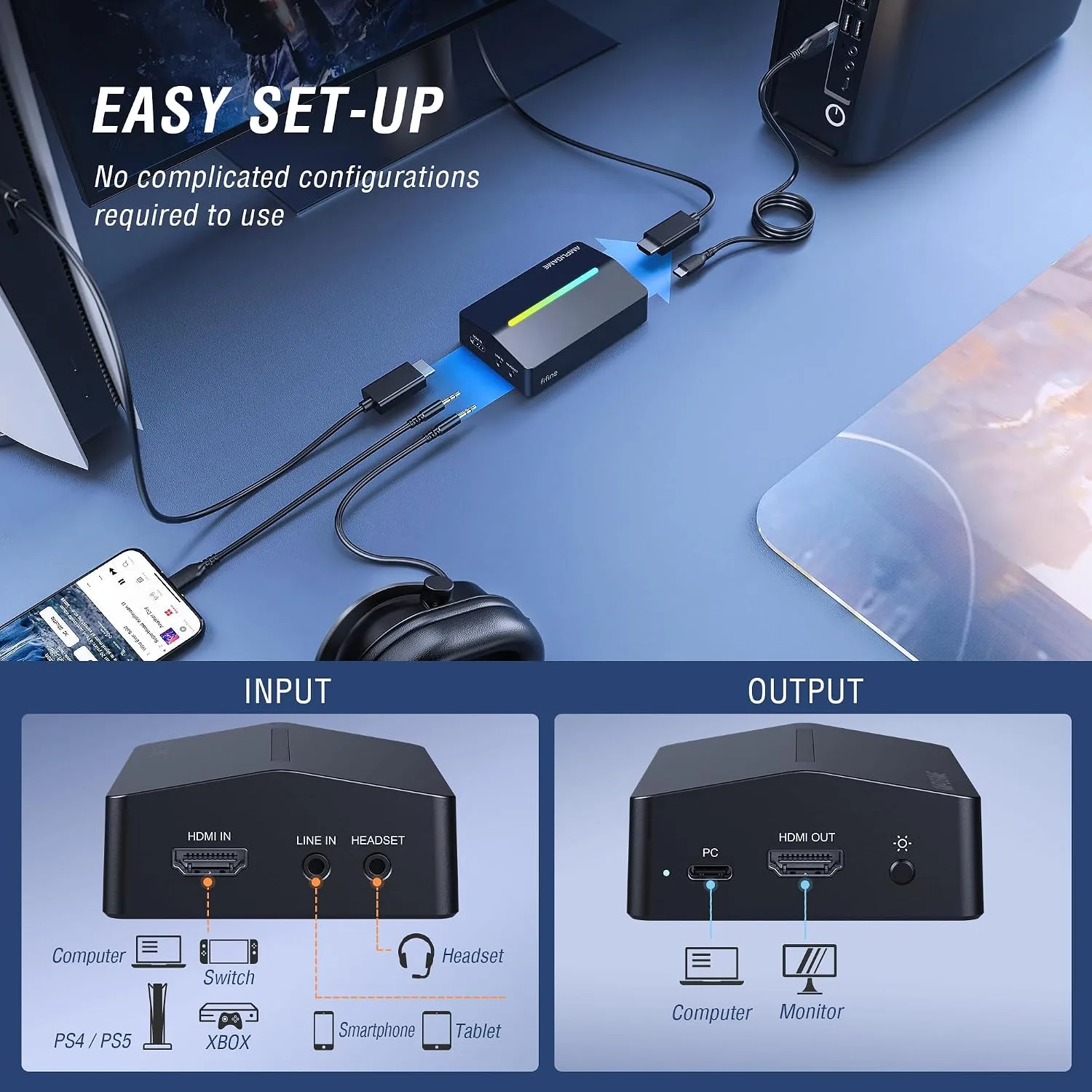 Fifine AmpliGame Video Capture Card, HD 1080 60fps for Audio Video, Gaming, Live Streaming, 4K HDMI to USB Capture Card Compatible with PS4/Windows/Mac OS/Switch/Xbox-V3