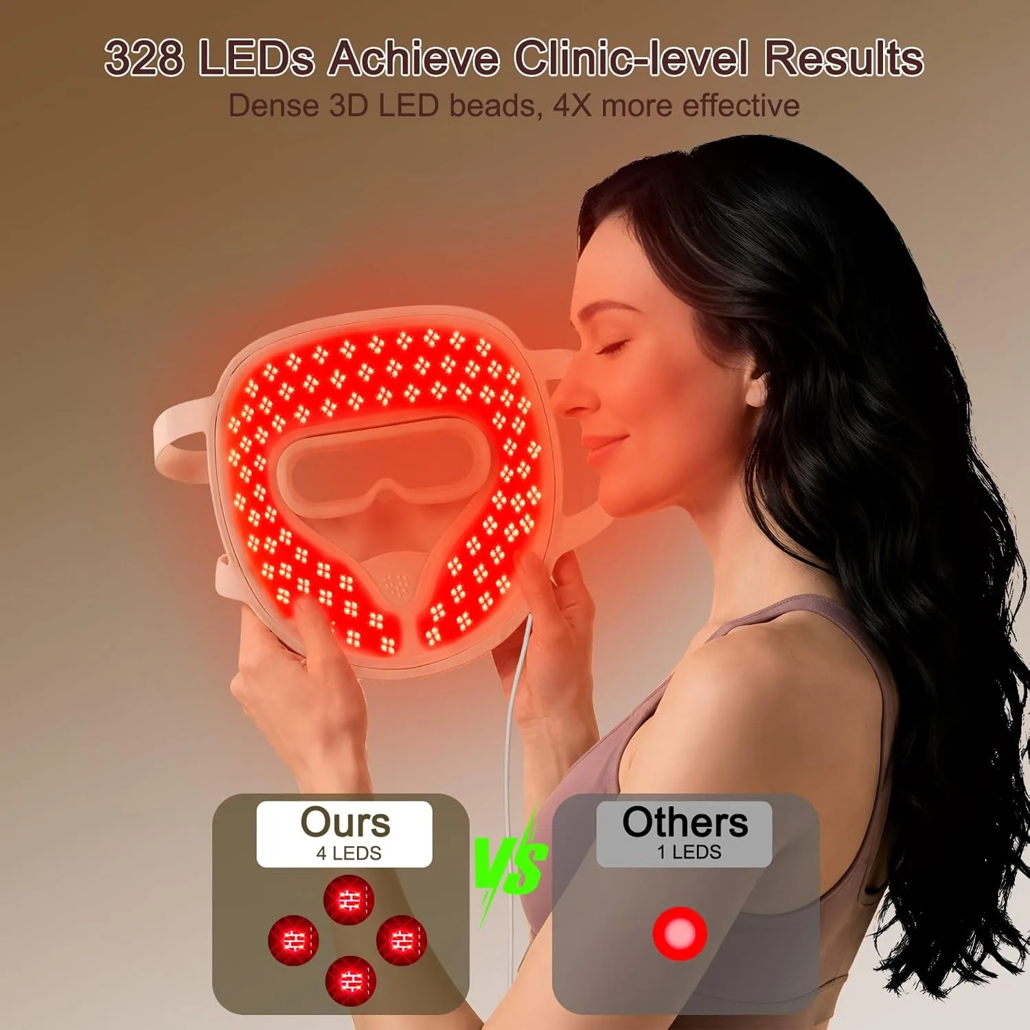 9D Red Light Therapy Mask for Face, 328 LEDs Anti Aging Red Light Mask