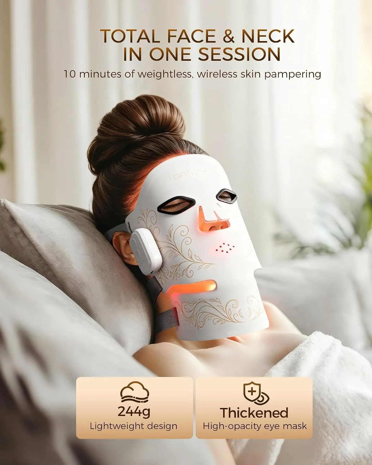 Wireless Red Light Therapy Mask for Face & Neck, Red Blue, 416 LEDs