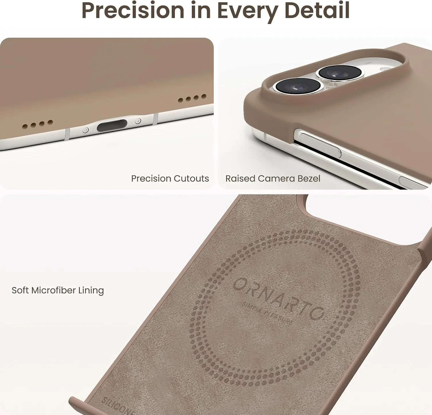 ORNARTO for iPhone Duo Case,Magnetic Slim Liquid Silicone,Brown