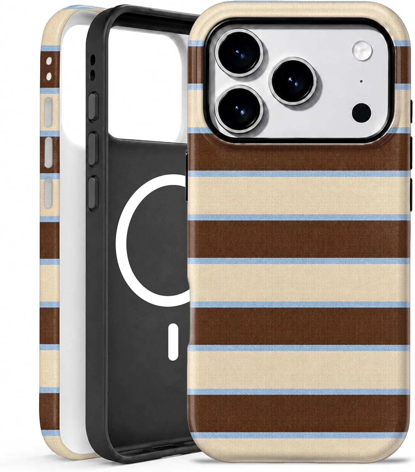 Funda magnética para iPhone 15 Pro/18 Pro Elystara marrón con rayas