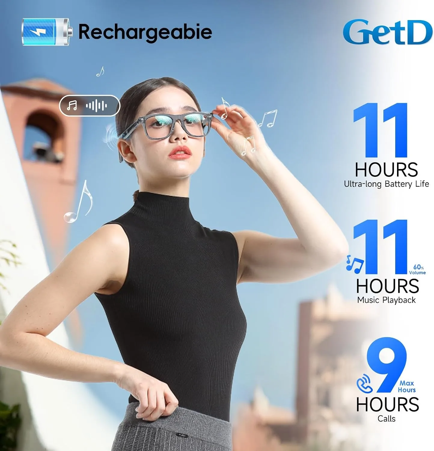 GetD AI Glasses, Smart Glasses Powered by ChatGPT, Real-Time AI Translation