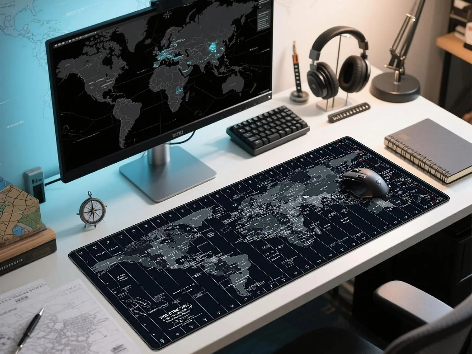 Large Mouse Pad 35.4x15.7 Inch World Map - XXL Gaming Desk Mat with Non-Slip Rubber Base, Stitched Edges | Keyboard and Mouse Pad for Gaming/Office | Portable Desk Pad