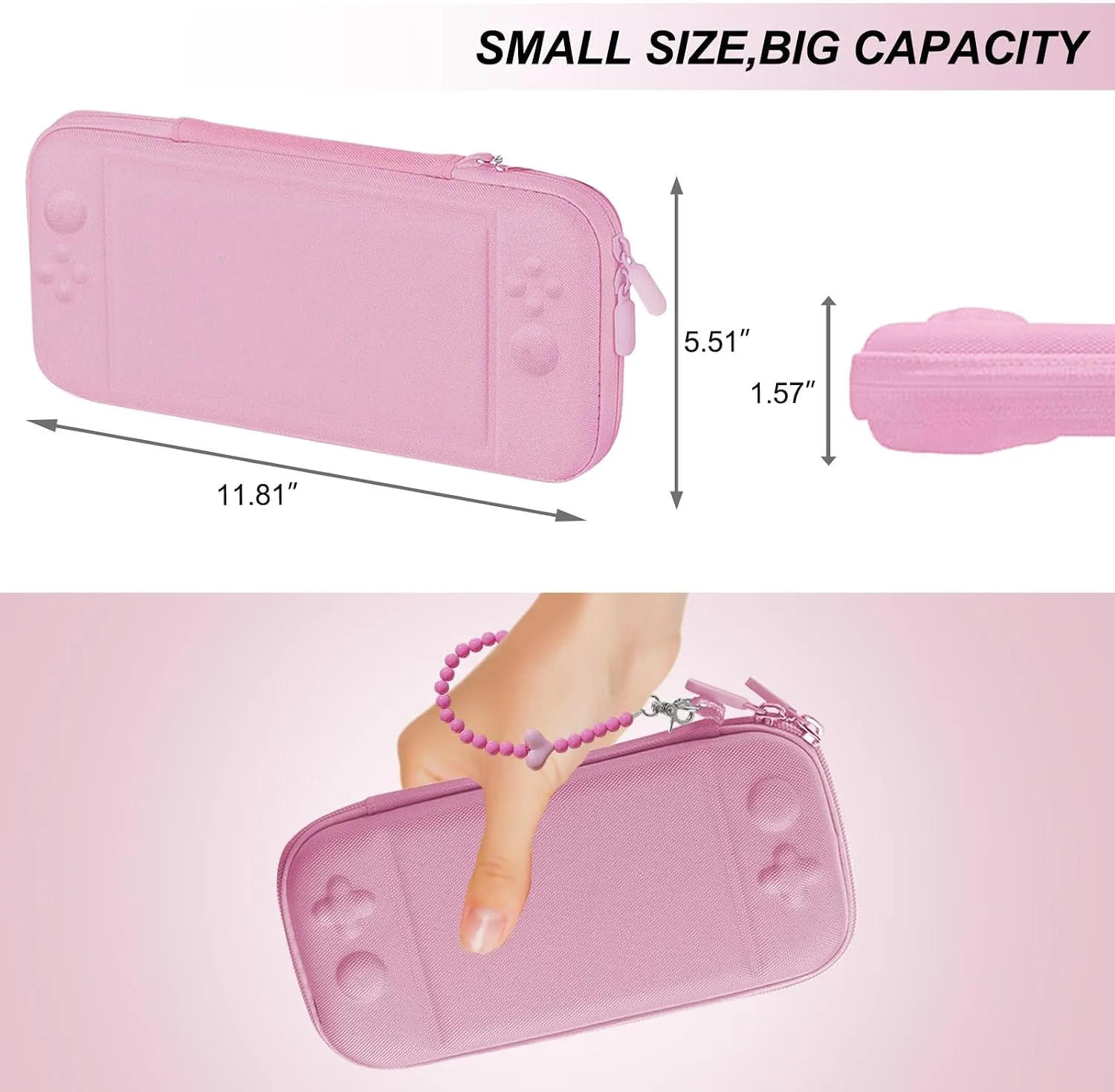 Cute Travel Carrying Case for Switch 2 2025 with Silicone j-con Covers, Thumb Grip Caps, Screen Protector, Love Heart Strap and Embroidery stickers for Girls Women, Pink