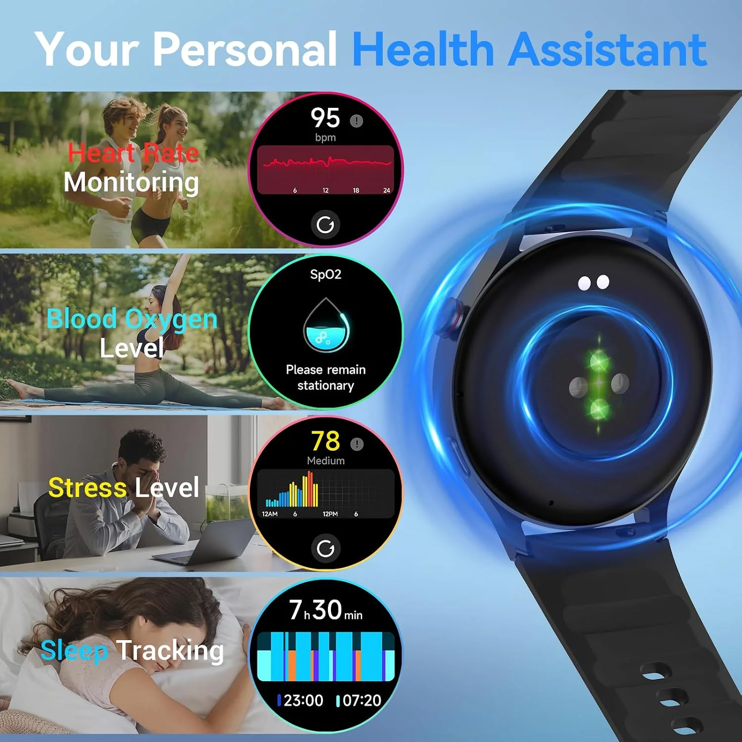 Fitpolo Smart Watch for Men Women,1.3" AMOLED Fitness Tracker (Black)